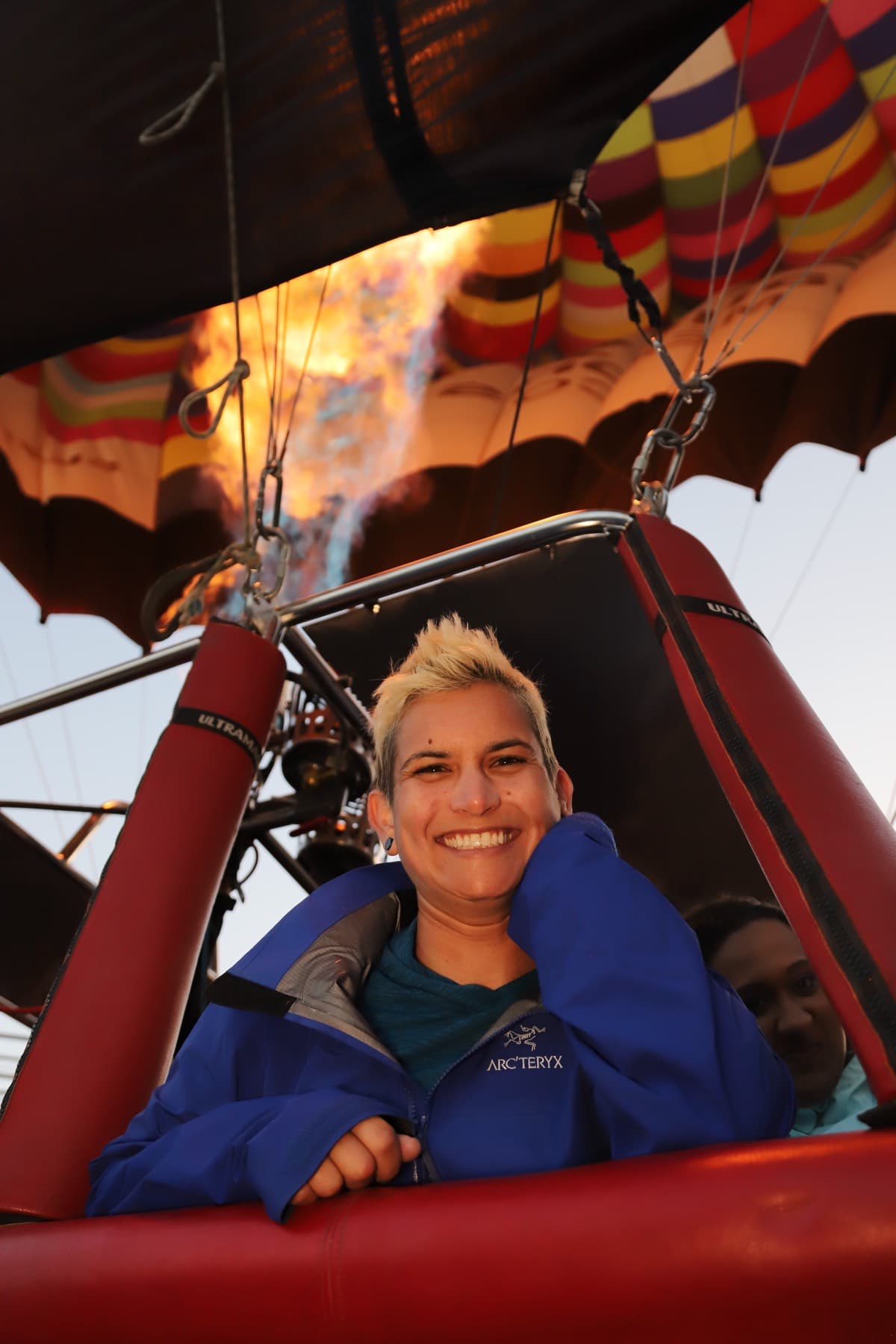 Inside a hot air balloon basket at Teotihuacan outside CDMX, Mexico